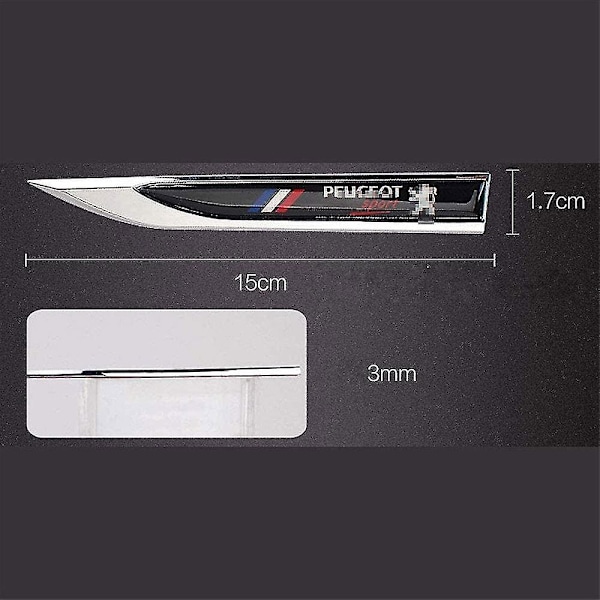 2 stk. 3D Bil Skærm Side Emblem Badge Label Krom Metal Klistermærker Badges Bil Karrosseri Styling Dekal Til Peugeot 206 207 307 3008 2008 308[HONGDE]
