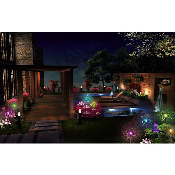 3 stk. sommerfugl, kolibri, guldsmed, solcelle LED, flerfarvet
