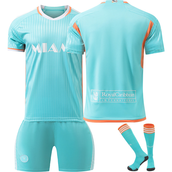 2024-2025 Miami 2:a Bortaställ Grön Fotbollströja Nr 10 Messi Major League Barn Vuxen Träningsdräkt Set{HONGDE} No. 10 socks + protective gear #S