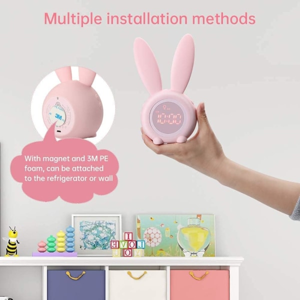 Väckarklocka, kaninväckarklocka, baby nattlampa för barn kaninmönster väckarklocka, set för flickor ljus väckarklocka Snooze-funktion Magnetinsta Pink