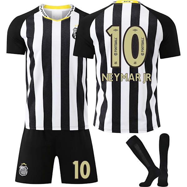 2025-2026 Santos udebanetrøje nr. 10 Neymar kortærmet fodbolduniform til børn, mænd og kvinder, dragtversion{HONGDE} No. 10 socks + protective gear 24 yards