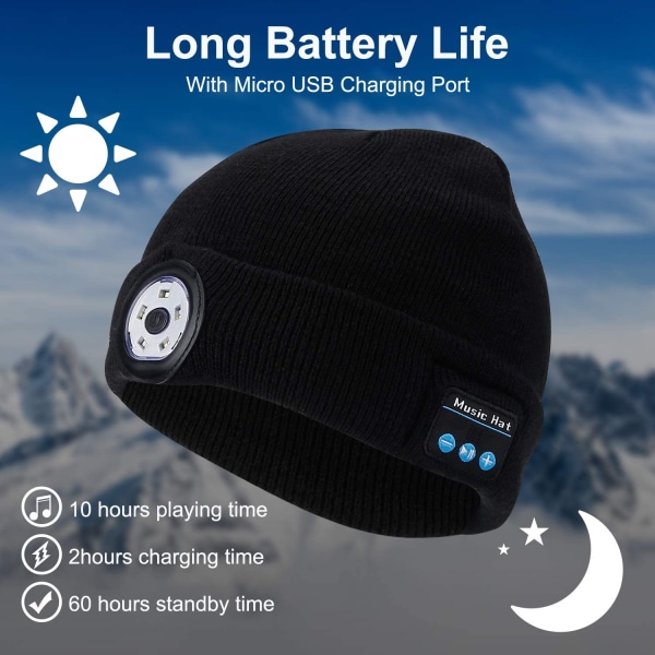 Bluetooth Music Hat med LED Tech-gave (svart)
