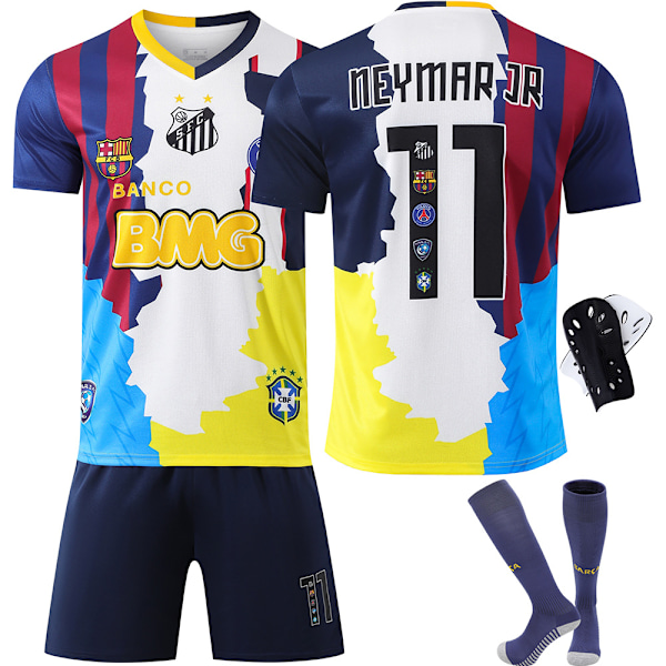 2025-2026 Paris Minnesutgåva Brasilien Neymar Nr 11 Juventus Retro Fotbollströja Barcelona Barn Vuxen Tröja{HONGDE} No. 11 socks + protective gear XS