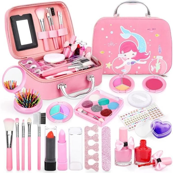 Børne makeup legetøj til piger, 20 stk. makeup kuffert, pink makeup sæt legetøj bedste gave til pige Komfortabel [HONGDE]