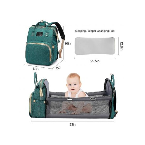 Skötväska Ryggsäck Med Omklädningsstation Baby Grön