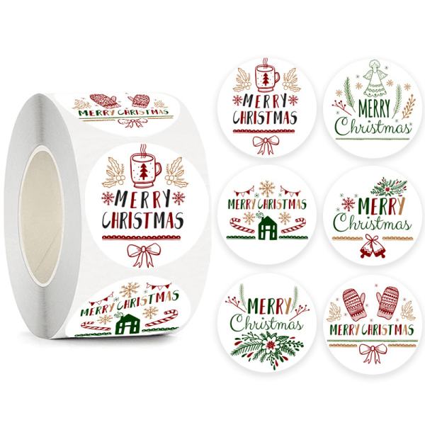 Merry Christmas Stickers Theme Seal Labels Path Multicolor 500st 2.5cm