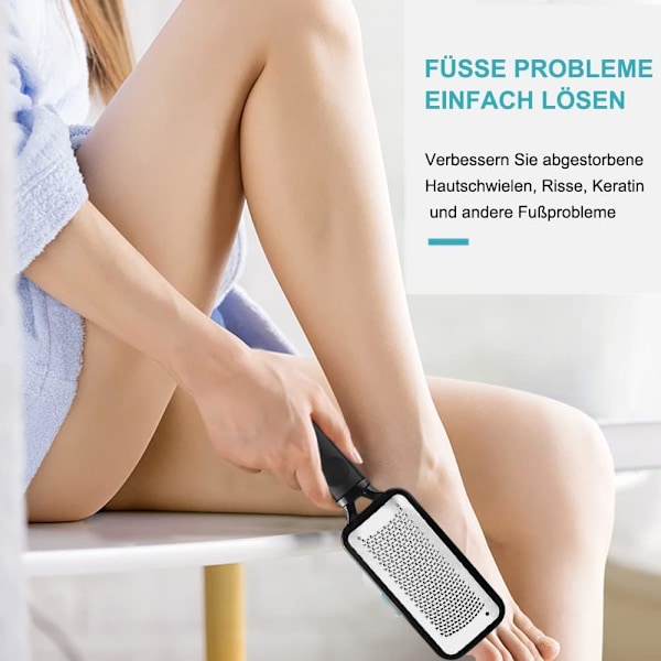 2 stk. fodfile fodpedicure-sæt, fodstøtte i rustfrit stål og dobbeltsidet fodfil, fjerner hård hud, professionelt fodplejeværktøj
