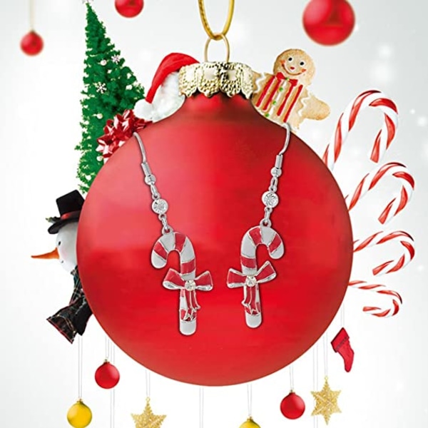 Christmas Enamel Rhinestones Line Drop Earrings (Candy Cane)