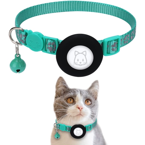 justerbar AirTag Cat Collars Reflekterende Air Tag Med Klokke green