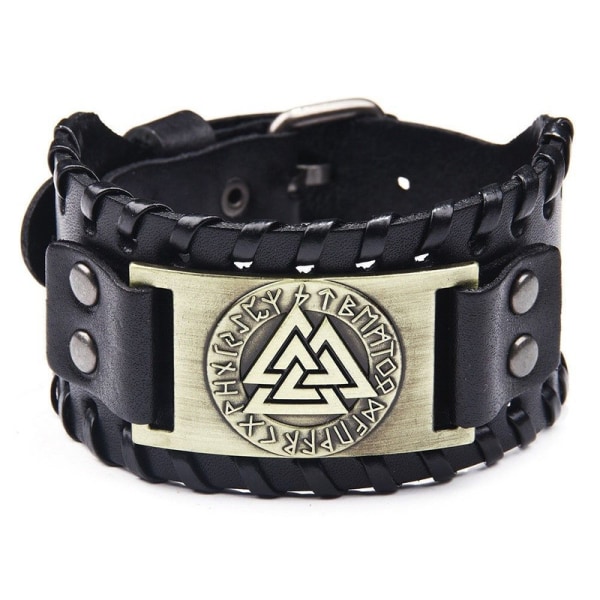 Nahkainen rannekoru Wotanin solmu (Valknut) 3 versiota miehet naiset ympärysmitta 17,5-22,5 cm