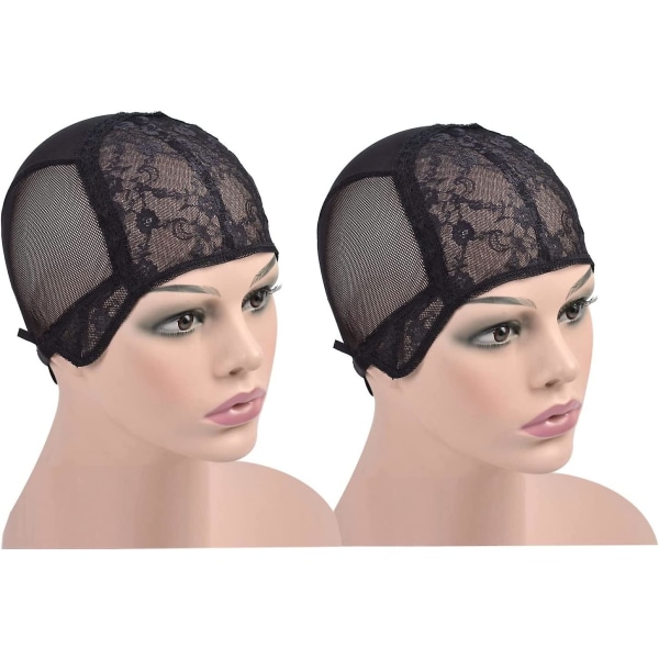 2 Pcs Black Double Lace Wig Caps Adjustable Straps