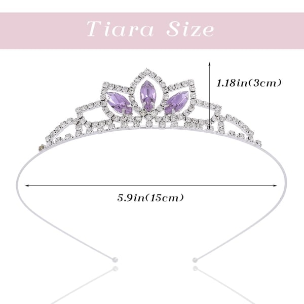 CQBB Prinsesse Sølv Tiara og Krone Pink Krystal Tiaraer Piger Festkroner Rhinestone Fødselsdagshovedbeklædning til Børn (Lilla)
