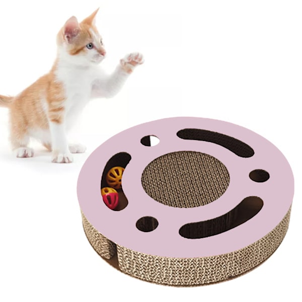 Kattklösbräda leksak 3 i 1 interaktiv förtjockad rund korrugerad kattunge-skrapleksak med Bell Ball Rosa