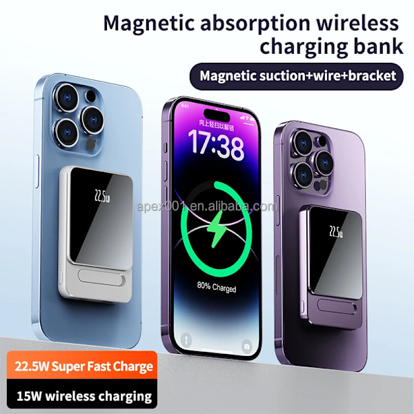 Uppgraderad Vikbar Magnetisk Trådlös Powerbank 5000 mAh Portabel Batteriladdare 10000(mAh) White