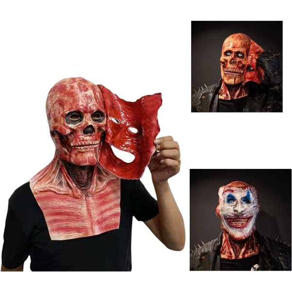 RONGbbppQ Halloween-skalle kan riva upp dubbelskiktsmask, l?skig halloween-huvudskallemask, helhuvudskallemask E