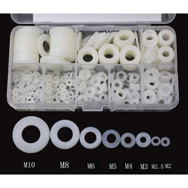 520 st nylonbrickor plastpackningar M2 M2.5 M3 M4 M5 M6 M8 M10
