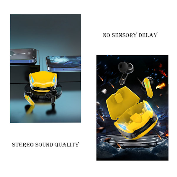 Trådløs Binaural TWS Gaming Bluetooth Headset - Lav latenstid gul