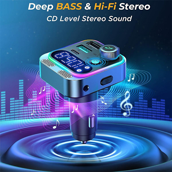 48W Dual Ports Hurtig Opladning Bluetooth Biloplader Biloplader Transmitter Mp3 Afspiller
