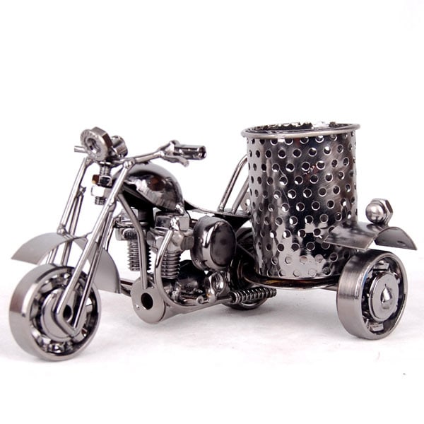 Kreativ Penneholder Metal Motorcykel Model Blyantholder Sort