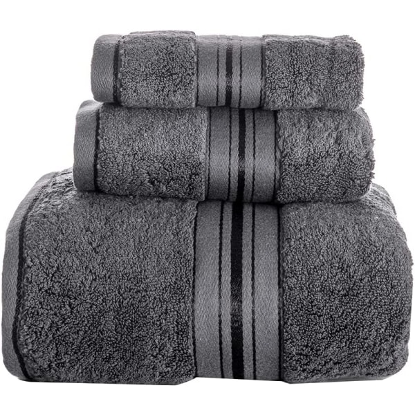 Luksus badehåndklæder sæt 3 pakke, håndklæde sæt 100% bomuld-mørk grå