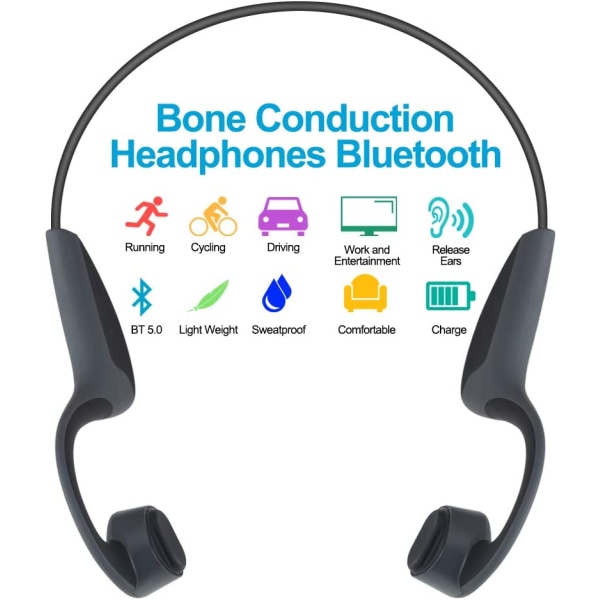 Trådløs Bone Conduction Hodetelefoner Bluetooth Headset svart