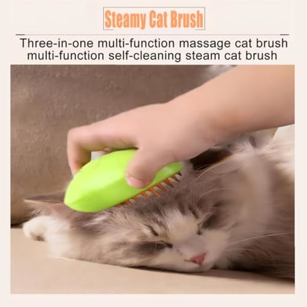 3-i-1 självrengörande kattborste - ångande massageborste för katter, -borttagare för husdjurshår, multifunktionell hårkam för att ta bort -SENL green