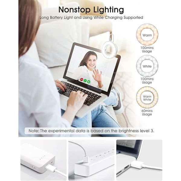 Selfie Ring Light, Clip-on Ring Light med 40 LED'er (Hvid)