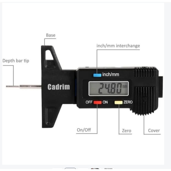 Bromsok Digital djupmätare LCD-mönsterdjupmätare Däckmönstermått, motorcyklar eller lastbilar 0-25,4 mm Silver