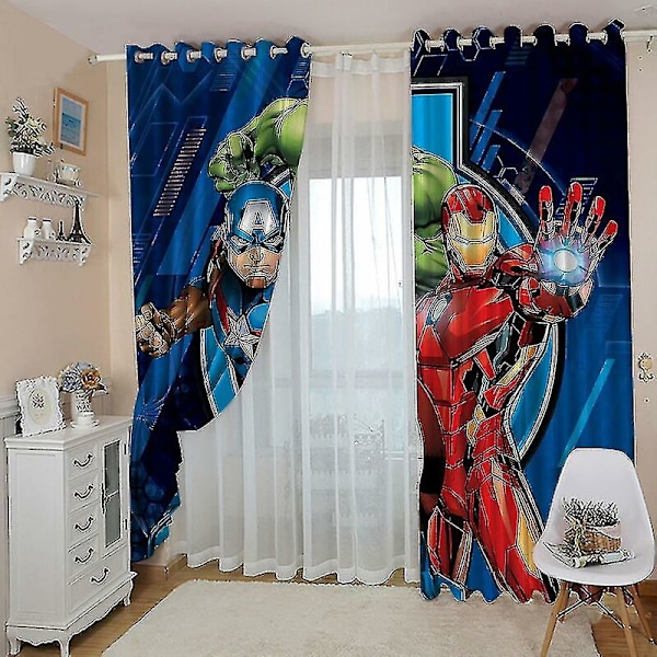 Avengers-pimennysverhot makuuhuoneeseen, 3D-painatus, Kapteeni Amerikka, Iron Man -setti lastenhuoneeseen (150-170 cm)