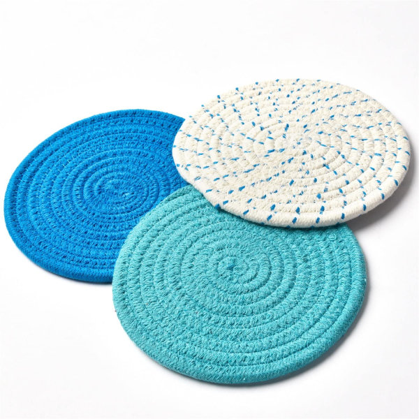 Sæt med 3 grydelapper Trivet Pure Weave Hot Pot Holder-blå