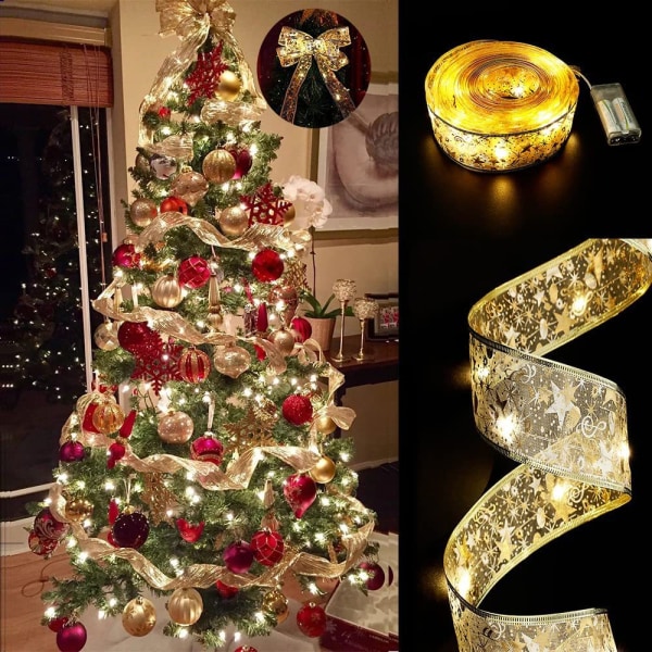 Julefargedrevne strenglys, varmt lys, gull