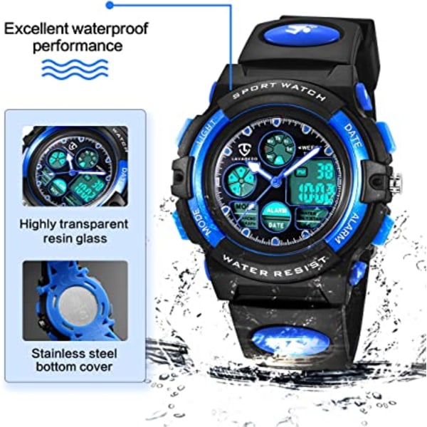 Lasten digitaalinen analoginen watch , vedenpitävä ulkourheilu, sininen