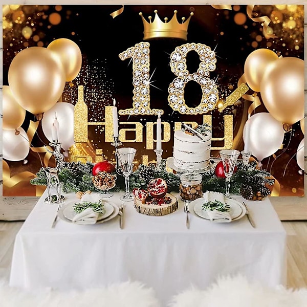 Sort banner i sort og guld til 18-års fødselsdag