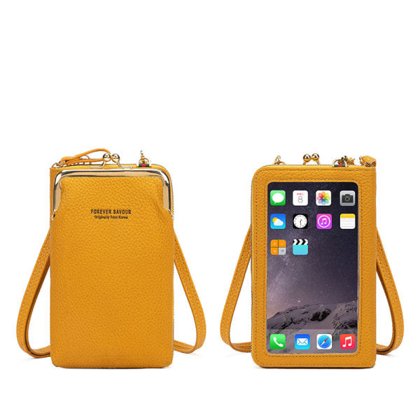 Dame lommebok glidelås berøringsskjerm mini telefonveske, gul