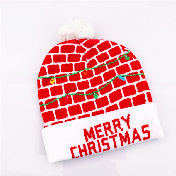 Julhatt, LED-julmössa upplyst stickad hatt färgglad #7