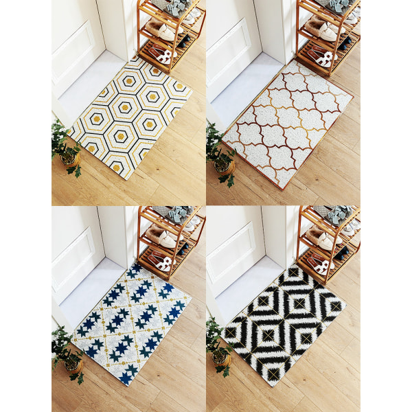 Geometrisk patchwork PVC entrémåtte skridsikker gulvmåtte badeværelse køkken