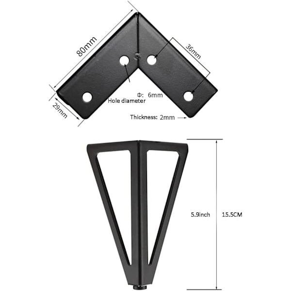 4 kappaleen pöydänjalat, DIY-metallipöydänjalat (mattamusta)