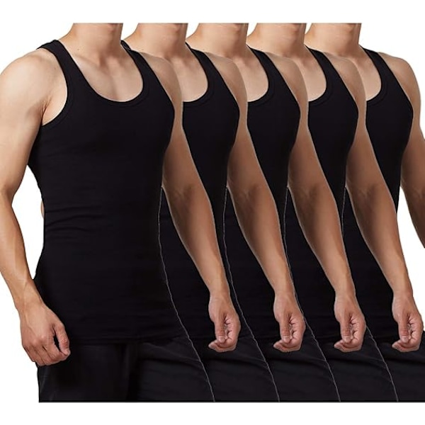 5-pack Herrlinnen 100% Bomull Tanktop Underkläder (Svart*5 L