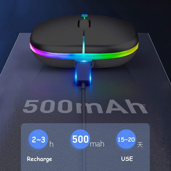Ladattava Bluetooth-hiiri 5.1+2.4G Langaton Ohut/Hiljainen-musta