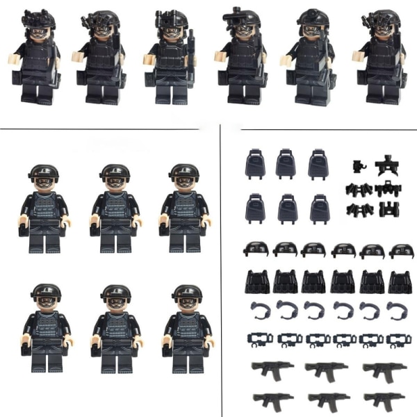 Toy Black Trooper (pakke med 6) Cobi Cada-kompatibel