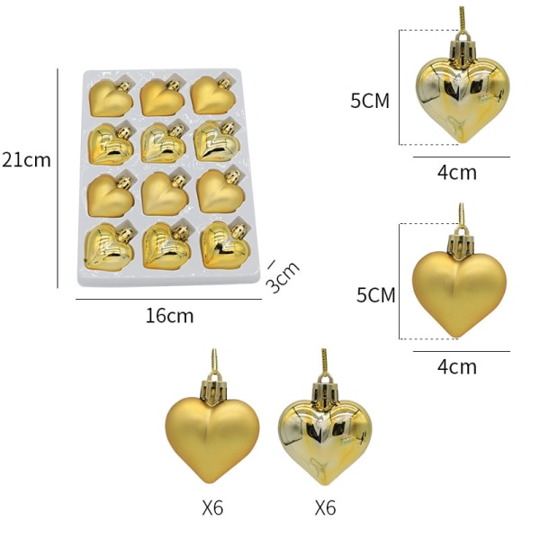 Julklappsboll Hjärtformad julgransdekoration（Guld）