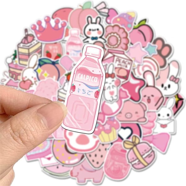 50 stycken Kawaii-klistermärken, estetiske klistermärken i sett rosa