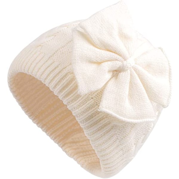 Baby talvihattu Söpö rusetti Baby pipo lämmin neulottu hattu-valkoinen