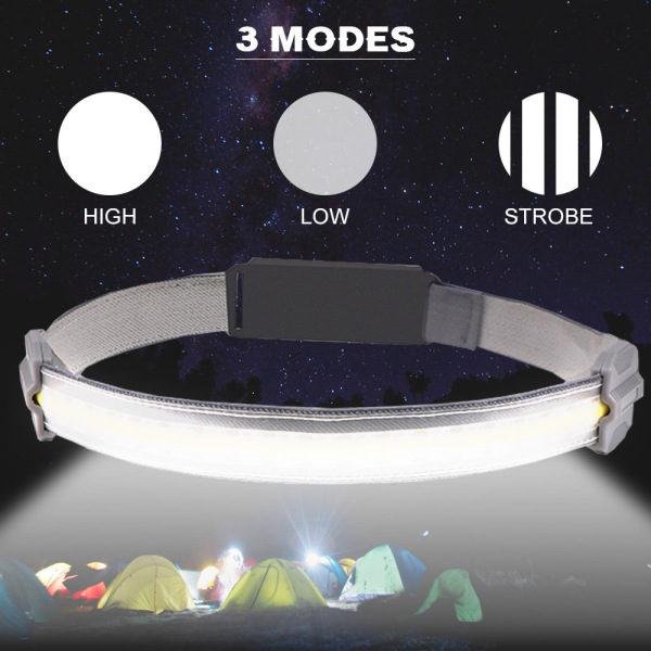 Genopladelig LED-pandelampe lommelygte grå