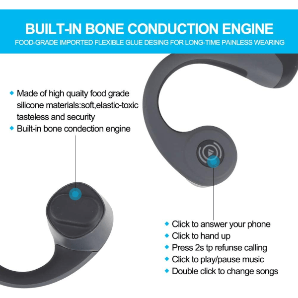 Wireless Bone Conduction Hörlurar Bluetooth Headset svart