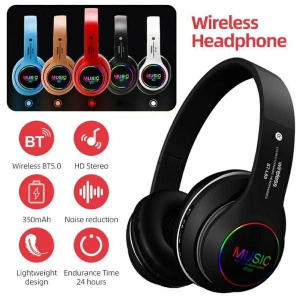 Foldable wireless Bluetooth 5.0 headphones Headset Blue