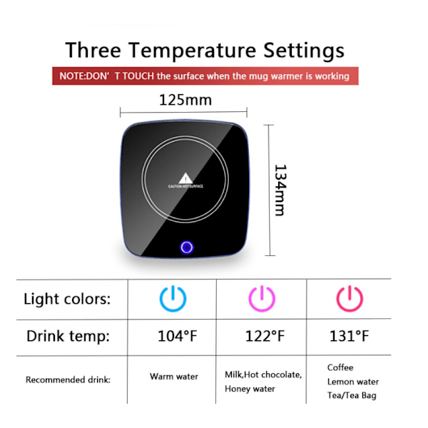 Elektrisk kaffemuggsvärmare med 3 temperaturinställningar - svart