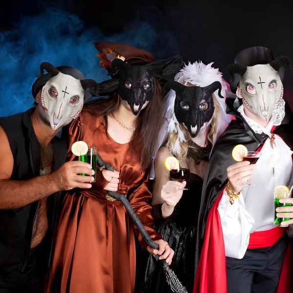 Halloween halvansikte Skr?mmande djurmask,Carnaval Demon Mask F?rhorn Ghost Devil Black Goat