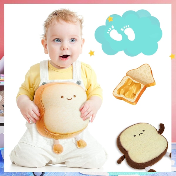 2 Stykker Toastbrødputer Brødformede Puter 2 Stiler Morsom Mat Brødpute Ansiktsuttrykk Utstoppet Plysj Toast Sofapute Matpute