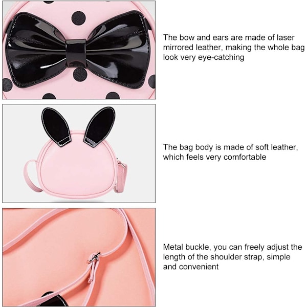 Flickor Söt Rosett Väska Prickig (Rosa & Svart)